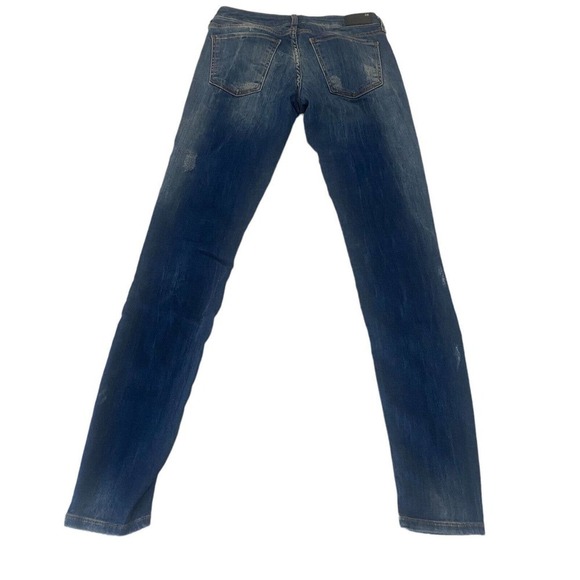 Zara Women's Size 4 Mid Rise Skinny Fit Blue Stretch Distressed Denim Jeans - Picture 2 of 8